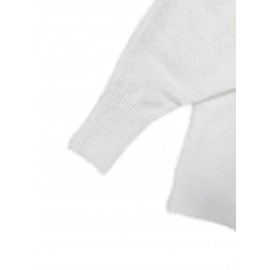 Plus Size Casual Sweater, Women's Plus Solid Fluffy Round Neck Long Sleeve Sweater