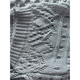 Plus Size Solid Cut Out Knitted Top, Casual Crew Neck 3/4 Sleeve Top, Women's Plus Size Clothing