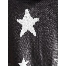 Plus Size Casual Sweater, Women's Plus Star Print Long Sleeve Drawstring Hoodie Sweater With Pockets