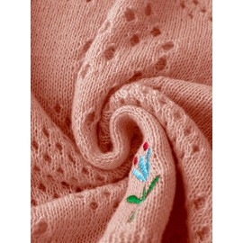 Plus Size Floral Embroidery Sweater, Casual Cut Out Long Sleeve Crew Neck Sweater For Spring, Women's Plus Size Clothing