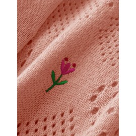 Plus Size Floral Embroidery Sweater, Casual Cut Out Long Sleeve Crew Neck Sweater For Spring, Women's Plus Size Clothing