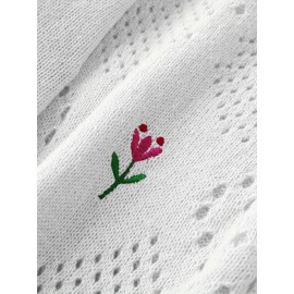 Plus Size Floral Embroidery Sweater, Casual Cut Out Long Sleeve Crew Neck Sweater For Spring, Women's Plus Size Clothing