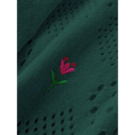 Plus Size Floral Embroidery Sweater, Casual Cut Out Long Sleeve Crew Neck Sweater For Spring, Women's Plus Size Clothing