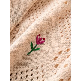 Plus Size Floral Embroidery Sweater, Casual Cut Out Long Sleeve Crew Neck Sweater For Spring, Women's Plus Size Clothing