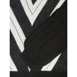 Plus Size Casual Sweater, Women's Plus Geometric Print Cold Shoulder Long Sleeve Slight Stretch Turtle Neck Sweater