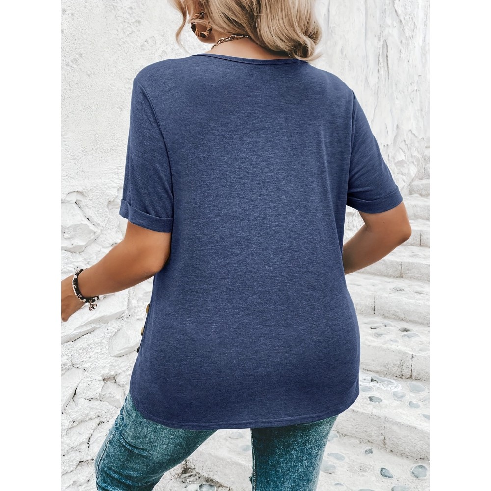 Plus Size Curved Hem T-Shirt, Casual Crew Neck Short Sleeve T-Shirt, Women's Plus Size Clothing