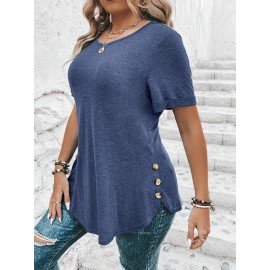 Plus Size Curved Hem T-Shirt, Casual Crew Neck Short Sleeve T-Shirt, Women's Plus Size Clothing