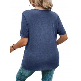 Plus Size Curved Hem T-Shirt, Casual Crew Neck Short Sleeve T-Shirt, Women's Plus Size Clothing