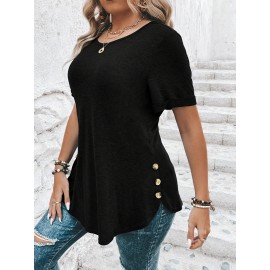 Plus Size Curved Hem T-Shirt, Casual Crew Neck Short Sleeve T-Shirt, Women's Plus Size Clothing