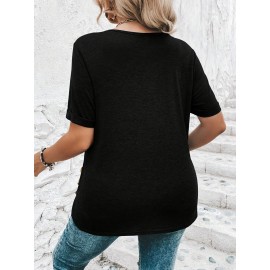 Plus Size Curved Hem T-Shirt, Casual Crew Neck Short Sleeve T-Shirt, Women's Plus Size Clothing