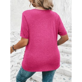 Plus Size Curved Hem T-Shirt, Casual Crew Neck Short Sleeve T-Shirt, Women's Plus Size Clothing
