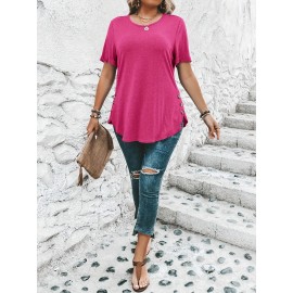 Plus Size Curved Hem T-Shirt, Casual Crew Neck Short Sleeve T-Shirt, Women's Plus Size Clothing