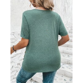 Plus Size Curved Hem T-Shirt, Casual Crew Neck Short Sleeve T-Shirt, Women's Plus Size Clothing