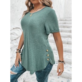 Plus Size Curved Hem T-Shirt, Casual Crew Neck Short Sleeve T-Shirt, Women's Plus Size Clothing