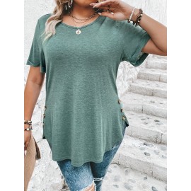 Plus Size Curved Hem T-Shirt, Casual Crew Neck Short Sleeve T-Shirt, Women's Plus Size Clothing