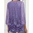 Plus Size Casual Top, Women's Plus Solid Floral Pattern Mesh Split Bell Sleeve V Neck Tunic Top
