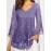 Plus Size Casual Top, Women's Plus Solid Floral Pattern Mesh Split Bell Sleeve V Neck Tunic Top