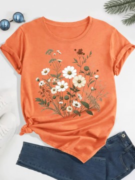 Plus Size Floral Print T-Shirt, Casual Crew Neck Short Sleeve T-Shirt, Women's Plus Size Clothing