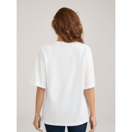 Plus Size Floral Print T-Shirt, Casual Crew Neck Short Sleeve T-Shirt, Women's Plus Size Clothing