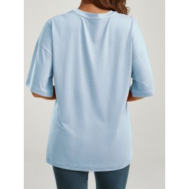 Plus Size Floral Print T-Shirt, Casual Crew Neck Short Sleeve T-Shirt, Women's Plus Size Clothing