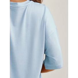 Plus Size Floral Print T-Shirt, Casual Crew Neck Short Sleeve T-Shirt, Women's Plus Size Clothing