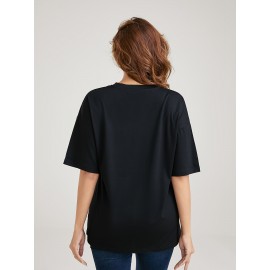 Plus Size Floral Print T-Shirt, Casual Crew Neck Short Sleeve T-Shirt, Women's Plus Size Clothing