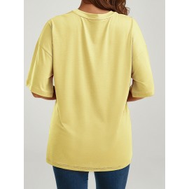 Plus Size Floral Print T-Shirt, Casual Crew Neck Short Sleeve T-Shirt, Women's Plus Size Clothing