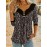 Plus Size Casual Top, Women's Plus Colorblock Ditsy Floral Print Button Decor Long Sleeve Notched Neck Medium Stretch Top
