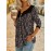 Plus Size Casual Top, Women's Plus Colorblock Ditsy Floral Print Button Decor Long Sleeve Notched Neck Medium Stretch Top