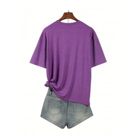 Plus Size Woman & Letter Print T-Shirt, Casual Short Sleeve Top For Spring & Summer, Women's Plus Size Clothing