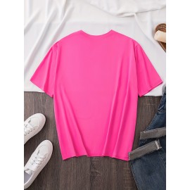 Plus Size Woman & Letter Print T-Shirt, Casual Short Sleeve Top For Spring & Summer, Women's Plus Size Clothing