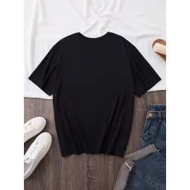 Plus Size Woman & Letter Print T-Shirt, Casual Short Sleeve Top For Spring & Summer, Women's Plus Size Clothing