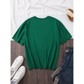 Plus Size Woman & Letter Print T-Shirt, Casual Short Sleeve Top For Spring & Summer, Women's Plus Size Clothing