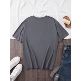 Plus Size Woman & Letter Print T-Shirt, Casual Short Sleeve Top For Spring & Summer, Women's Plus Size Clothing