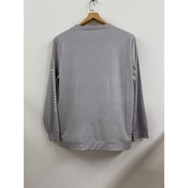 Plus Size Casual Top, Women's Plus Rugby & Heart Print Long Sleeve Round Neck Medium Stretch Top