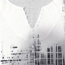 Plus Size Casual T-shirt, Women's Plus Random Print Short Sleeve V Neck Slight Stretch Henley T-shirt