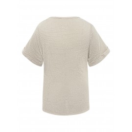 Plus Size Contrast Lace Top, Casual Crew Neck Short Sleeve Top, Women's Plus Size Clothing