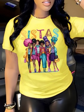 Plus Size Sistas Letter Print T-Shirt, Casual Crew Neck Short Sleeve T-Shirt, Women's Plus Size Clothing