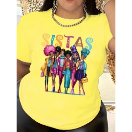 Plus Size Sistas Letter Print T-Shirt, Casual Crew Neck Short Sleeve T-Shirt, Women's Plus Size Clothing