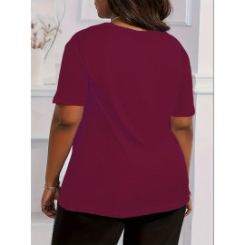Plus Size Sistas Letter Print T-Shirt, Casual Crew Neck Short Sleeve T-Shirt, Women's Plus Size Clothing