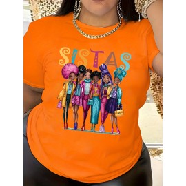 Plus Size Sistas Letter Print T-Shirt, Casual Crew Neck Short Sleeve T-Shirt, Women's Plus Size Clothing