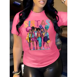 Plus Size Sistas Letter Print T-Shirt, Casual Crew Neck Short Sleeve T-Shirt, Women's Plus Size Clothing