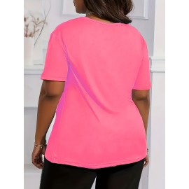 Plus Size Sistas Letter Print T-Shirt, Casual Crew Neck Short Sleeve T-Shirt, Women's Plus Size Clothing