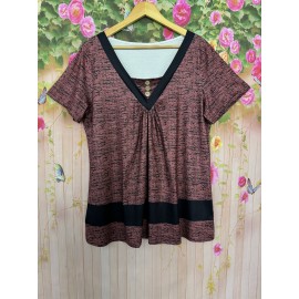 Plus Size Button Front T-Shirt, Casual Short Sleeve Top For Spring & Summer, Women's Plus Size Clothing