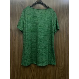 Plus Size Button Front T-Shirt, Casual Short Sleeve Top For Spring & Summer, Women's Plus Size Clothing