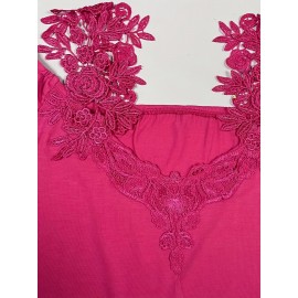 Plus Size Casual T-shirt, Women's Plus Solid Contrast Lace Panel Cold Shoulder T-shirt