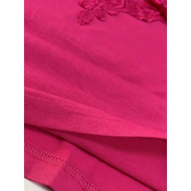 Plus Size Casual T-shirt, Women's Plus Solid Contrast Lace Panel Cold Shoulder T-shirt