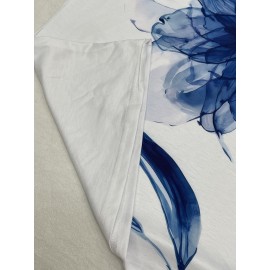 Plus Size Casual T-shirt, Women's Plus Tie Dye Floral Print Short Sleeve V Neck Slight Stretch T-shirt