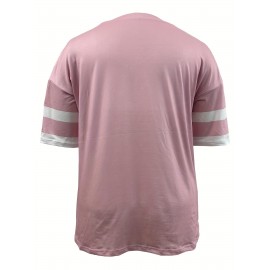 Plus Size Cross & Letter Print T-Shirt, Casual Short Sleeve Top For Spring & Summer, Women's Plus Size Clothing