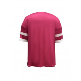 Plus Size Heart Print T-Shirt, Casual V Neck Short Sleeve T-Shirt, Women's Plus Size Clothing